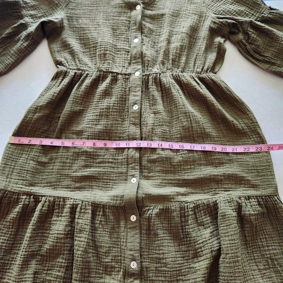 Chelsea and Theodore Moss Green 100% Cotton Double Gauze Midi Dress Size L - Picture 16 of 17